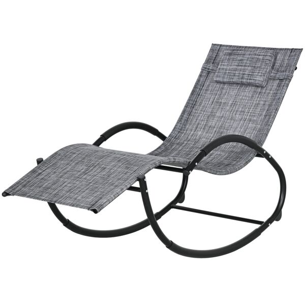 outsunny sedia sdraio a dondolo zero-gravity da esterno impermeabile con poggiatesta, 155x61x88 cm, grigio