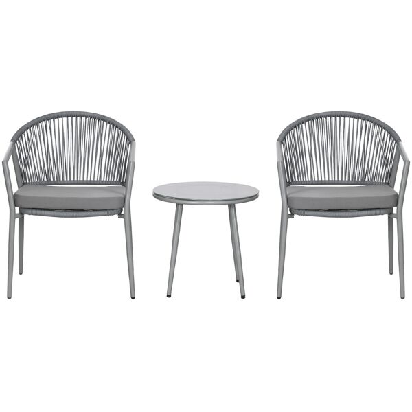 outsunny set da giardino con 2 poltrone e tavolino da caffè in rattan pe con cuscini, grigio