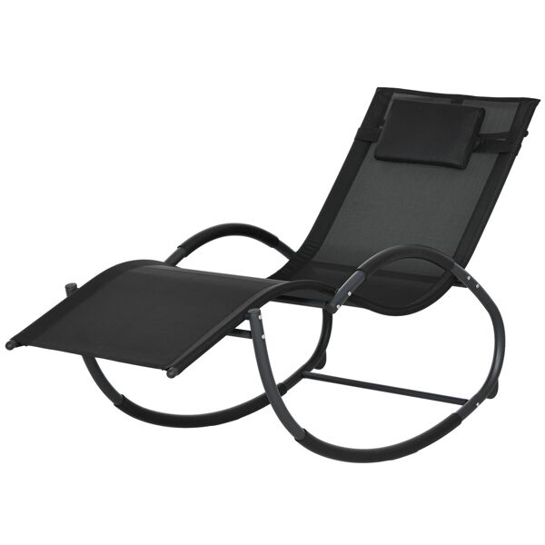 outsunny sedia sdraio a dondolo zero-gravity da esterno impermeabile con poggiatesta, 155x61x88 cm, nero