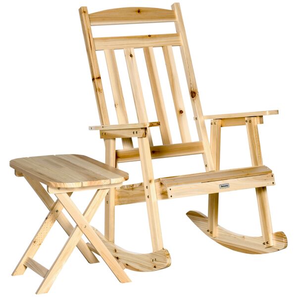 outsunny set 2 pz mobili da giardino con sedia a dondolo e tavolino pieghevole in legno di abete
