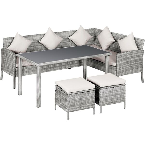 outsunny set 5 pezzi salotto da esterno con 2 divani 1 tavolino 2 sgabelli, mobili da giardino in rattan grigio