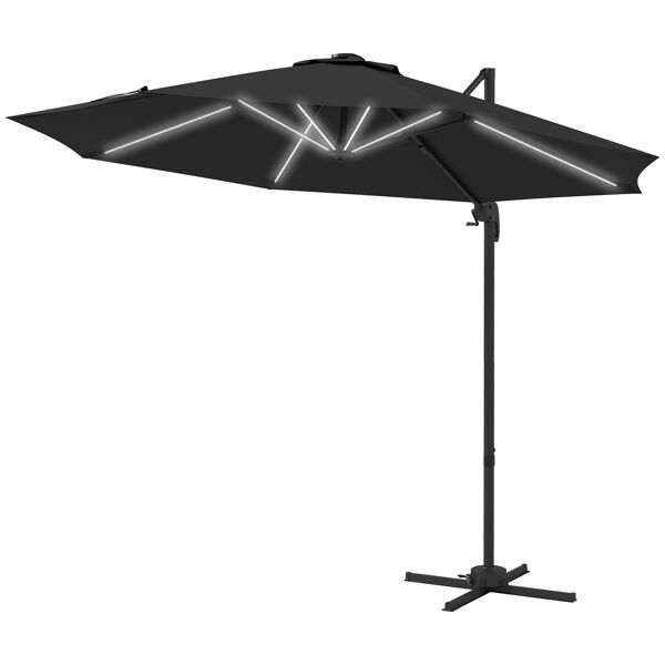 outsunny ombrellone a braccio per esterno con luci a led e angolo regolabile, in alluminio e poliestere Ø3x2.5 m, grigio