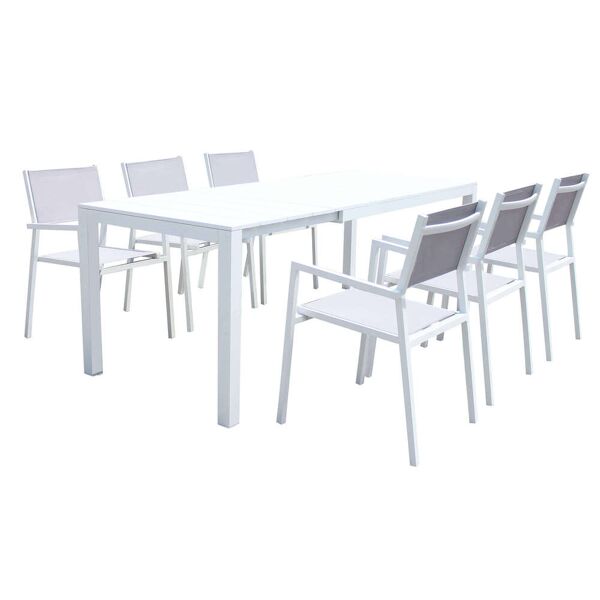 milani home set tavolo e sedie da giardino per esterno in alluminio cm 148/214 x 85 x 75,5 bianco x x cm