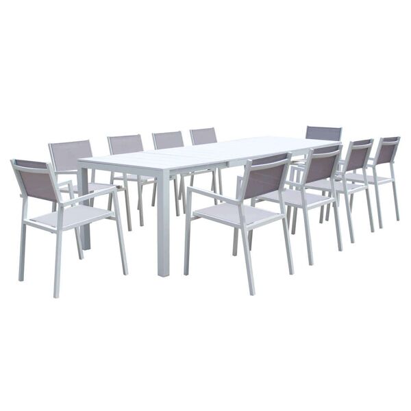 milani home set tavolo e sedie da giardino per esterno in alluminio cm 214/280 x 100 x 75,5 bianco x x cm