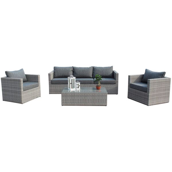 milani home salotto da giardino completo di cuscini intreccio in rattan sintetico grigio 208 x 64 x 72 cm