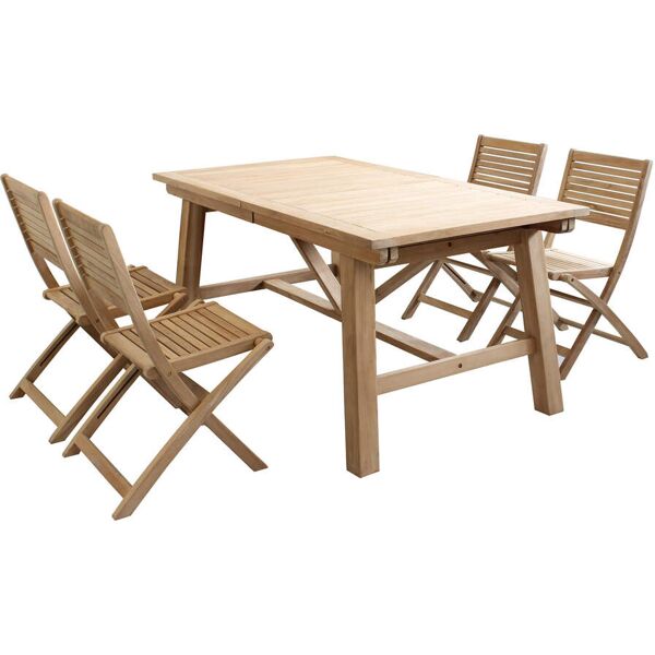 milani home set tavolo e sedie da giardino per esterno in legno resistente di teak cm 160/2 marrone x x cm