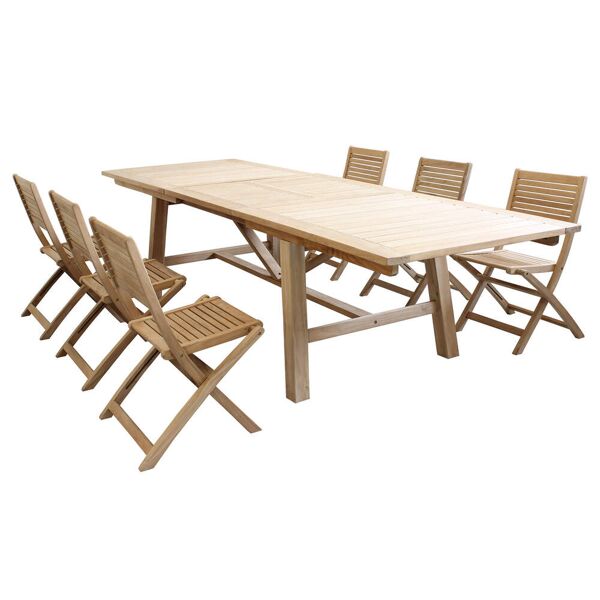 milani home set tavolo e sedie da giardino per esterno in legno resistente di teak cm 160/2 marrone x x cm