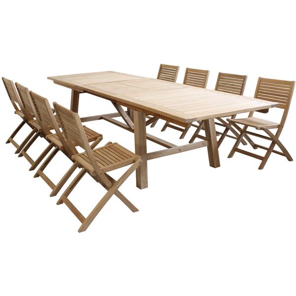 milani home set tavolo e sedie da giardino per esterno in legno resistente di teak cm 160/2 marrone x x cm