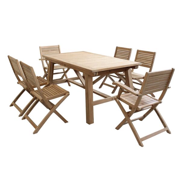 milani home set tavolo e sedie da giardino per esterno in legno resistente di teak cm 160/2 marrone x x cm