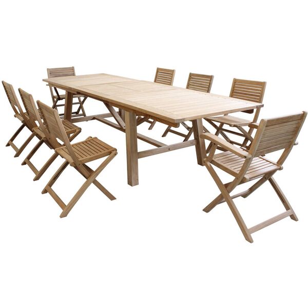 milani home set tavolo e sedie da giardino per esterno in legno resistente di teak cm 160/2 marrone x x cm