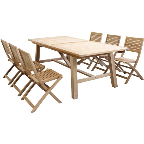 milani home set tavolo e sedie da giardino per esterno in legno resistente di teak cm.220/3 marrone x x cm