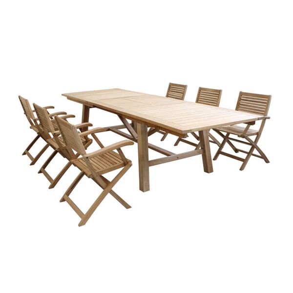 milani home set tavolo e sedie da giardino per esterno in legno resistente di teak cm.220/3 marrone x x cm
