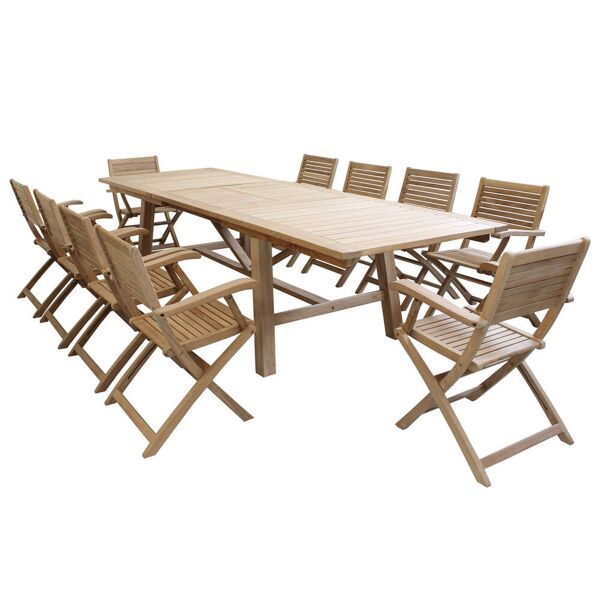 milani home set tavolo e sedie da giardino per esterno in legno resistente di teak cm.220/3 marrone x x cm