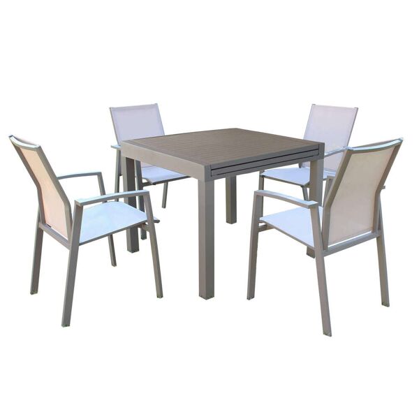 milani home set tavolo e sedie da giardino per esterno in alluminio cm 90/180x90x75 h con 4 taupe x x cm