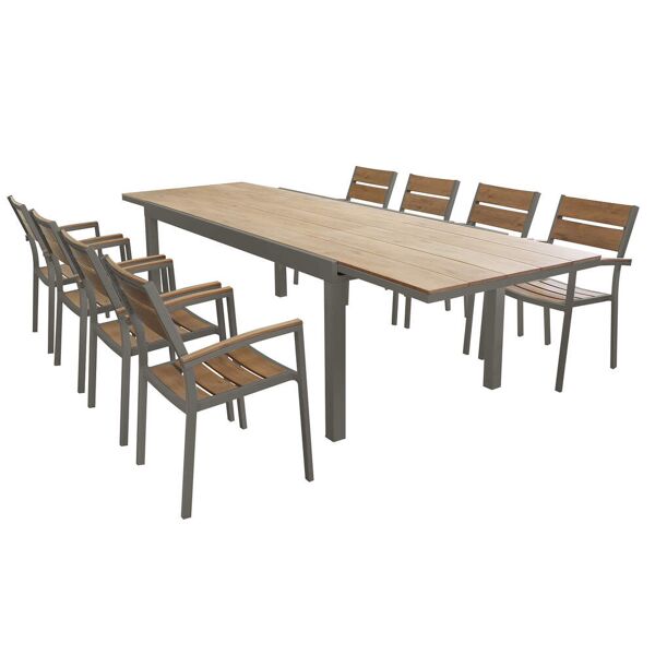 milani home set tavolo e sedie da giardino per esterno in alluminio cm 200/300x95x75 h con taupe x x cm