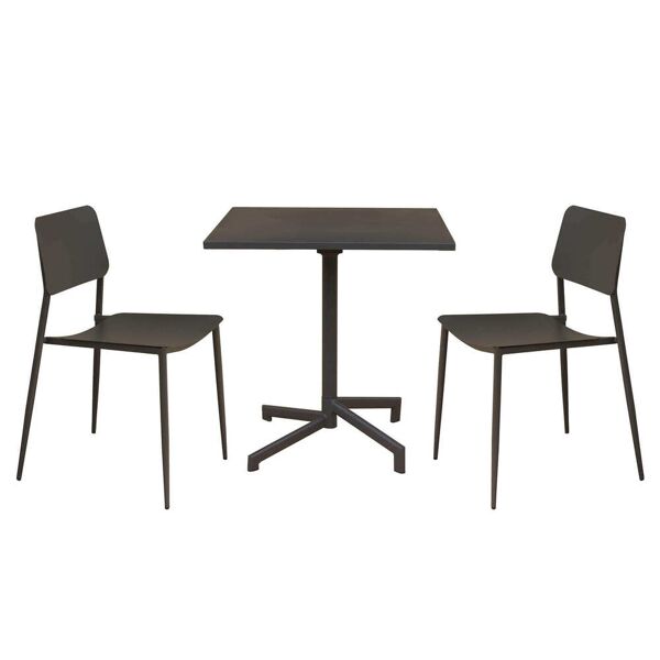 milani home set tavolo in metallo cm 70 x 70 x 73 h con 2 sedie da giardino per esterno col taupe x x cm