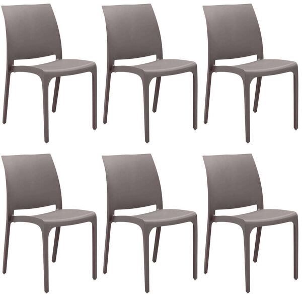 milani home set di 6 sedie poltrone da giardino in plastica design moderno colorata taupe taupe 46 x 80 x 54 cm
