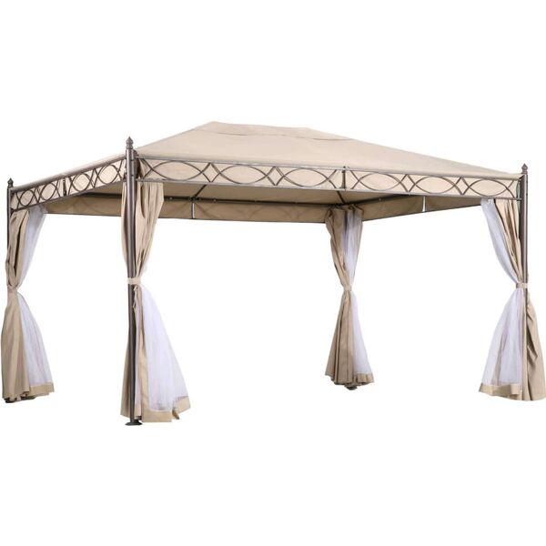 milani home gazebo 3x4 in metallo ferro nero con teli pareti laterali beige per esterno da antracite 300 x 265 x 400 cm