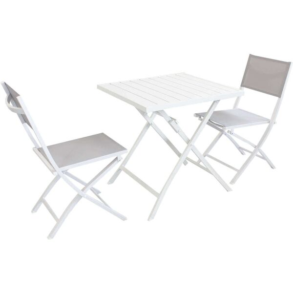 milani home set tavolo da giardino pieghevole salvaspazio in alluminio 70x70 compreso di 2 bianco x x cm