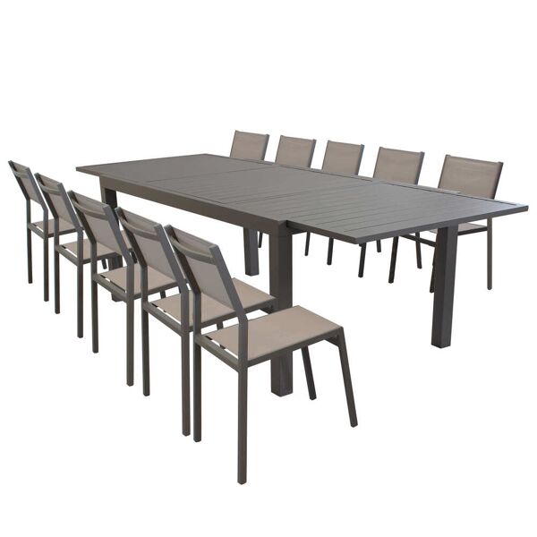 milani home set tavolo giardino rettangolare allungabile 200/300x100 con 10 sedie in allumi taupe x x cm