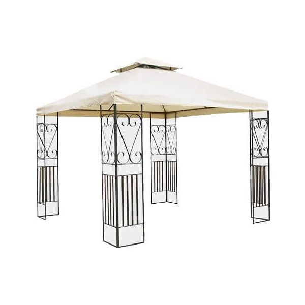 milani home gazebo 3x3 in metallo con pareti decorate ferro nero con telo beige per esterno antracite 300 x 265 x 300 cm