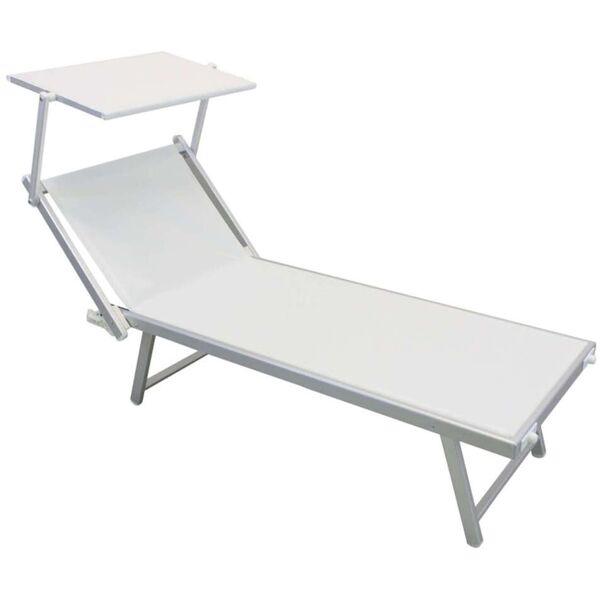 milani home lettino da campeggio sdraio bianco con tettuccio per spiaggia mare piscina giar bianco 186 x 38 x 61 cm