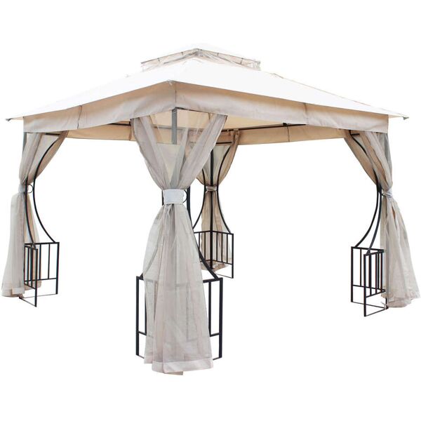 milani home gazebo 3x3 in metallo ferro nero con telo e pareti zanzariere laterali beige pe antracite 300 x 265 x 300 cm