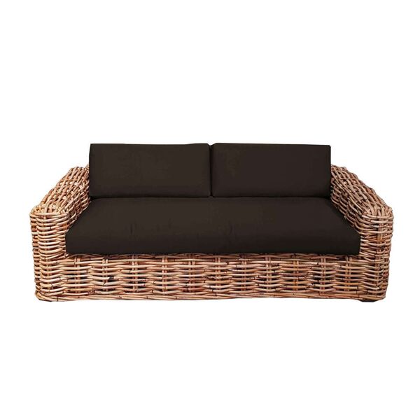 milani home divano da giardino 2 posti completo di cuscino intreccio in rattan naturale marrone 104 x 67 x 174 cm