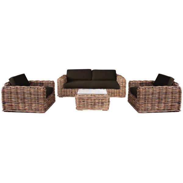 milani home salotto da giardino completo di cuscini intreccio in rattan naturale marrone 104 x 66 x 174 cm