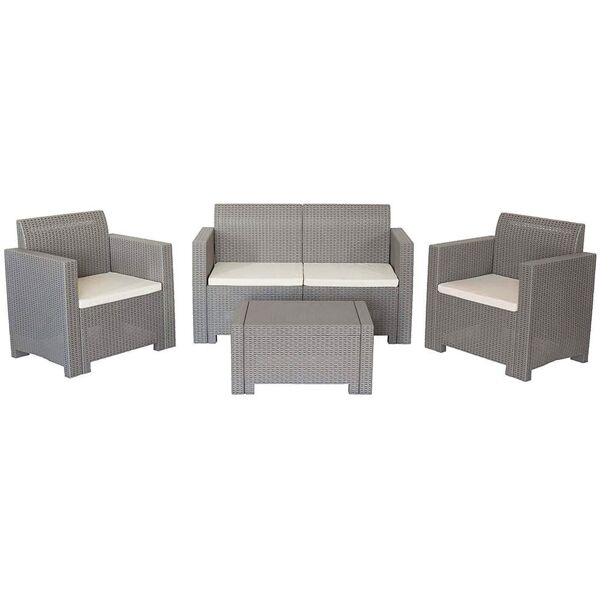 milani home salotto da giardino set 2 posti tortora con cuscini, intreccio in rattan sintet tortora 131 x 79 x 57 cm