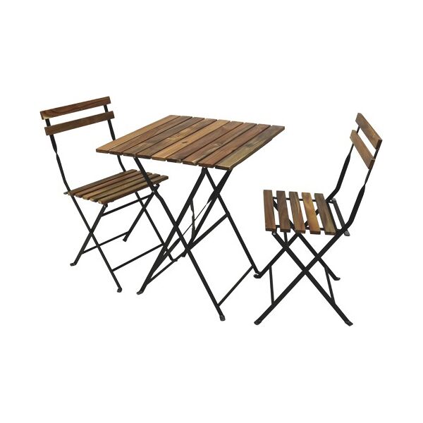 brixo woody tavolino da giardino esterno quadrato in legno di acacia e acciaio 60x60x74h cm + 2 sedie pieghevoli set bistrot - woody
