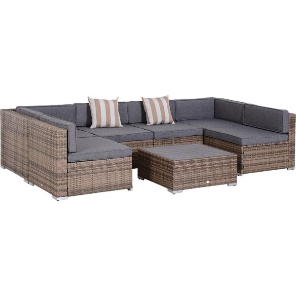 dechome 020v03860 salotto da giardino in rattan da 7 pezzi con tavolino e divano modulabile con cuscini grigio - 020v03860