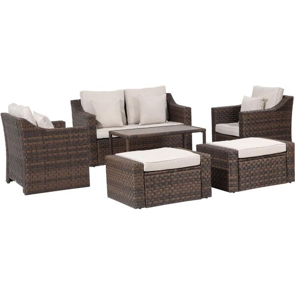 dechome 206860 salotto da esterni in rattan set 6 pz con divanetto da giardino poltrone e tavolino marrone - 206860