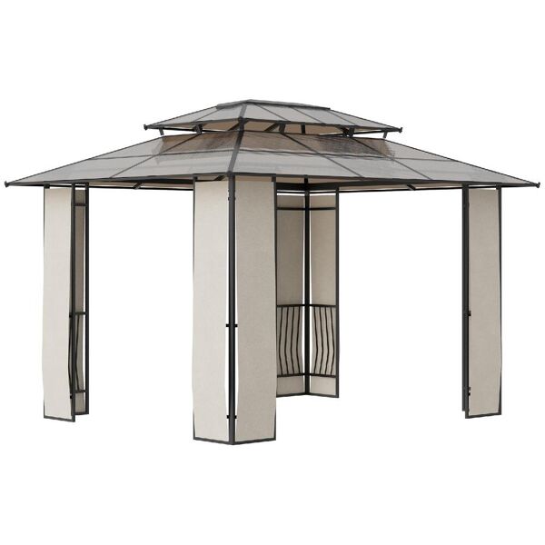 dechome 30984c gazebo giardino 3.65x3 mt in acciaio e alluminio con tetto in policarbonato a 2 livelli colore marrone - 30984c