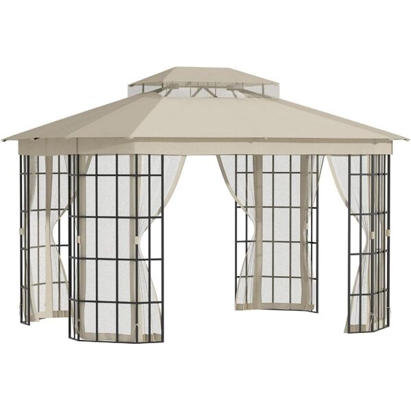 dechome 31784c gazebo giardino 3.65x3 mt in metallo zanzariera e tetto a 2 livelli in poliestere colore beige - 31784c