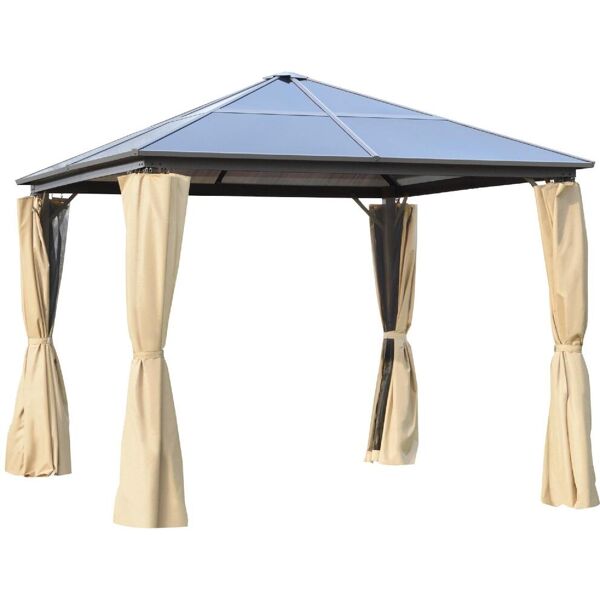 dechome 34784c gazebo giardino 3x3 mt in alluminio con tetto in policarbonato e zanzariere colore caffè e cachi - 34784c