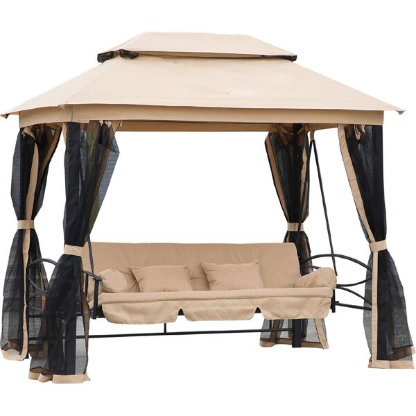 vivagarden 5684a gazebo giardino con dondolo da giardino 3 posti reclinabile con zanzariera e cuscini 256x172x248 cm colore beige - 5684a