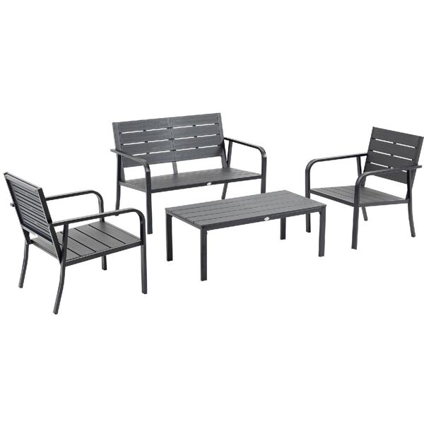 dechome 64484b set salotto da giardino da 4 pezzi con panchina a 2 posti 2 poltrone e tavolino caffè - 64484b