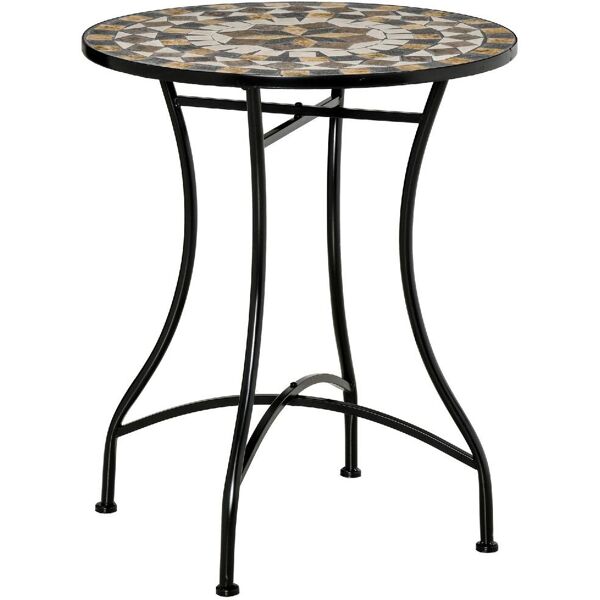 dechome 649gy84b tavolino da giardino esterno rotondo in metallo e ceramica Ø 60x71h cm decoro mosaico colore nero - 649gy84b