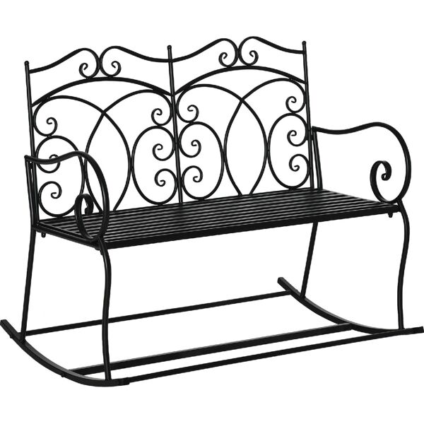 dechome 68384b dondolo da giardino sedia a dondolo 2 posti in metallo elegante con schienale decorato 102x74.5x78 cm colore nero - 68384b