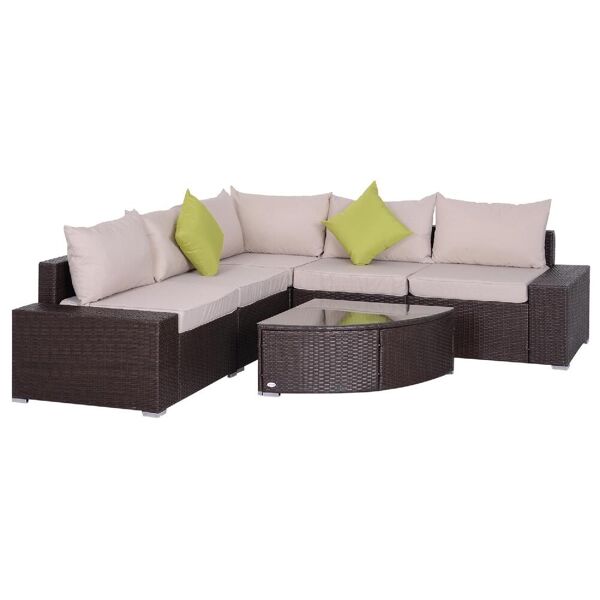 dechome 79860 salotto da giardino in rattan pe 6 pezzi divano con cuscini e tavolino con ripiano in vetro - 79860