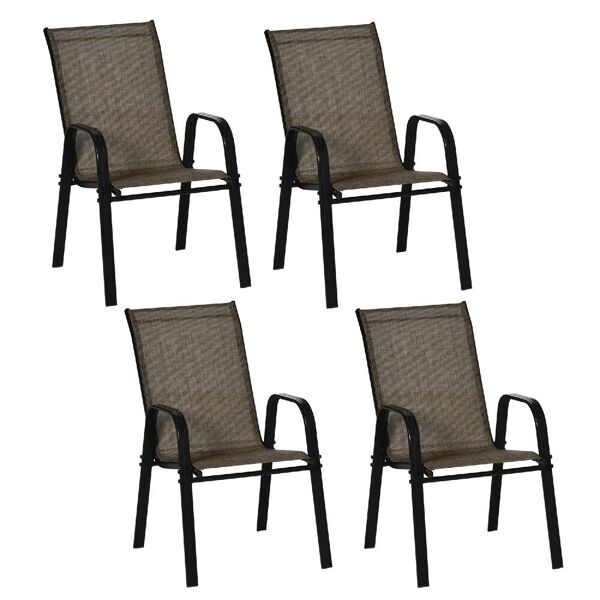 dechome 92584b sedie da giardino con braccioli impilabili set 4 pezzi in metallo e tessuto colore marrone - 92584b