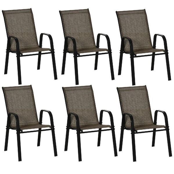 dechome 925v0184b set 6 pezzi sedie da giardino con braccioli sedie da esterno impilabili in metallo e tessuto traspirante marrone - 925v0184b