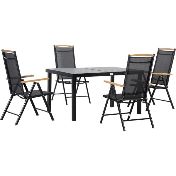 dechome 927v0184b tavolo da giardino rettangolare in alluminio e plastica 140x90x74 cm + 4 sedie pieghevoli 44x45 cm in textilene