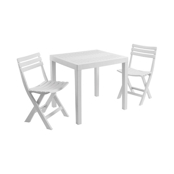 ipae-progarden clubwh tavolino da giardino esterno rettangolare in resina 78x65x72h cm + 2 sedie pieghevoli colore bianco - club