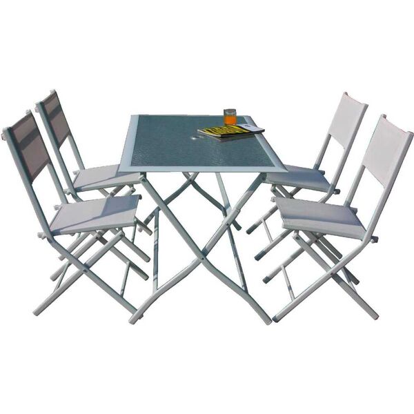 giardini del re hfs-268 tavolo da giardino pieghevole rettangolare 115x70x70h cm + 4 sedie pieghevli in acciaio colore bianco - arredo astro