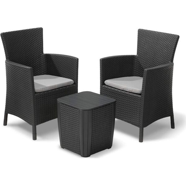 giardini del re 133551 set da giardino salotto da giardino in resina effetto rattan salottino da esterno completo 3 pezzi: 2 poltrone, tavolino e cuscini colore graphite - 133551 iowa balcony