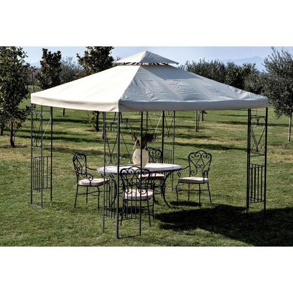 giardini del re yf-3133b gazebo giardino 3x3 mt in acciaio con copertura top in poliestere 220 g/mq e pannelli laterali decorati - tyf-3133b