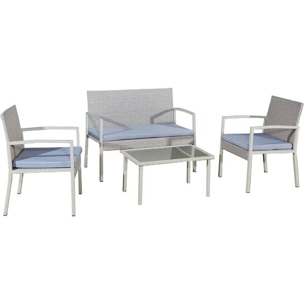 lifeingarden un-052 tavolo e sedie da giardino set tavolo rettangolare con 2 sedie e panca 2 posti polyrattan colore grigio - un-052 eurialo