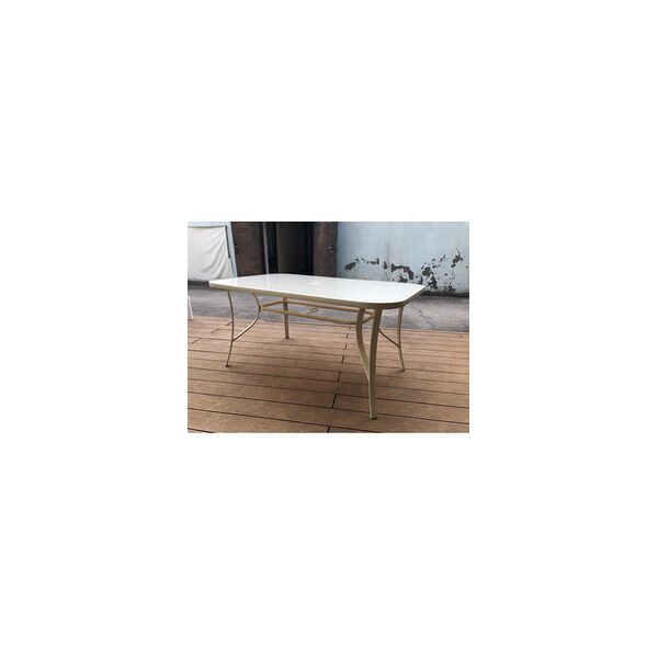 nbrand 21975 tavolo da giardino rettangolare in metallo con piano in cristallo 150x90x71h cm colore crema - 021975 giove